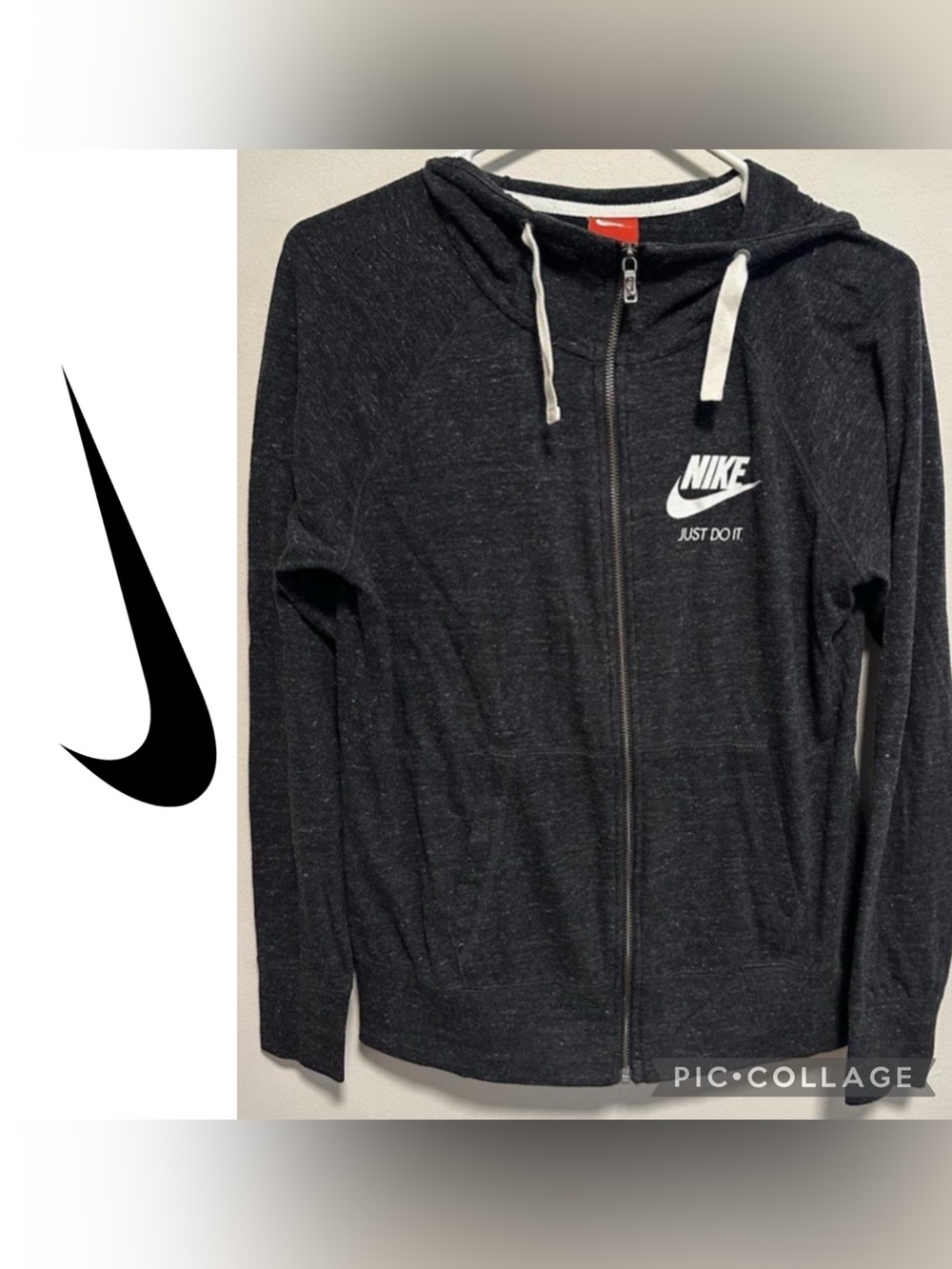 Nike Black Heather Full-Zip Hoodie Jacket with White Logo